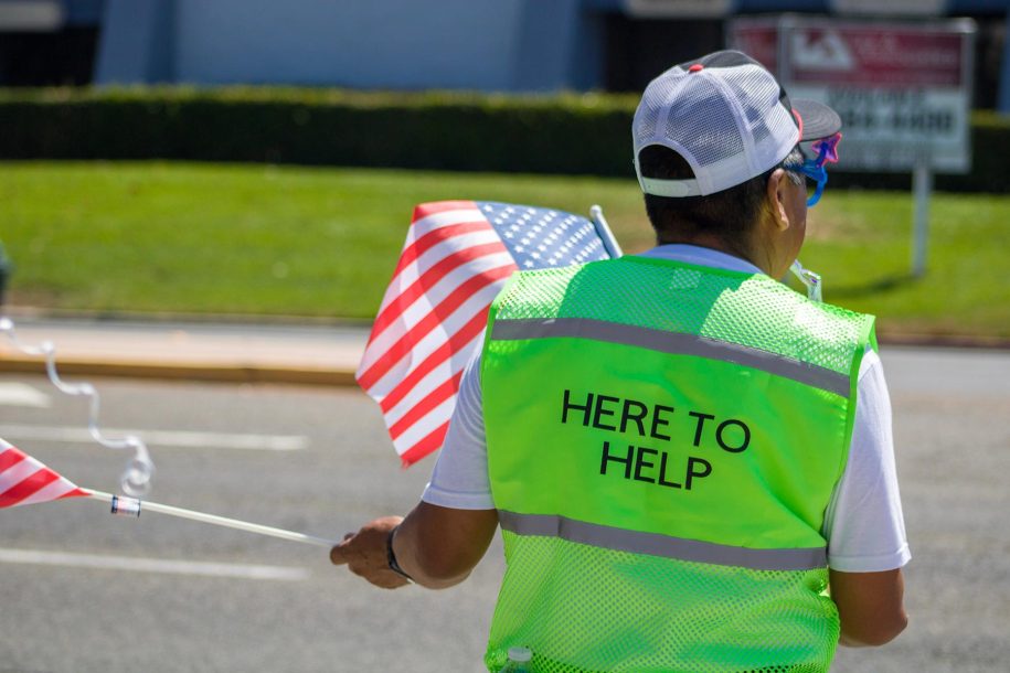 woman directing traffic